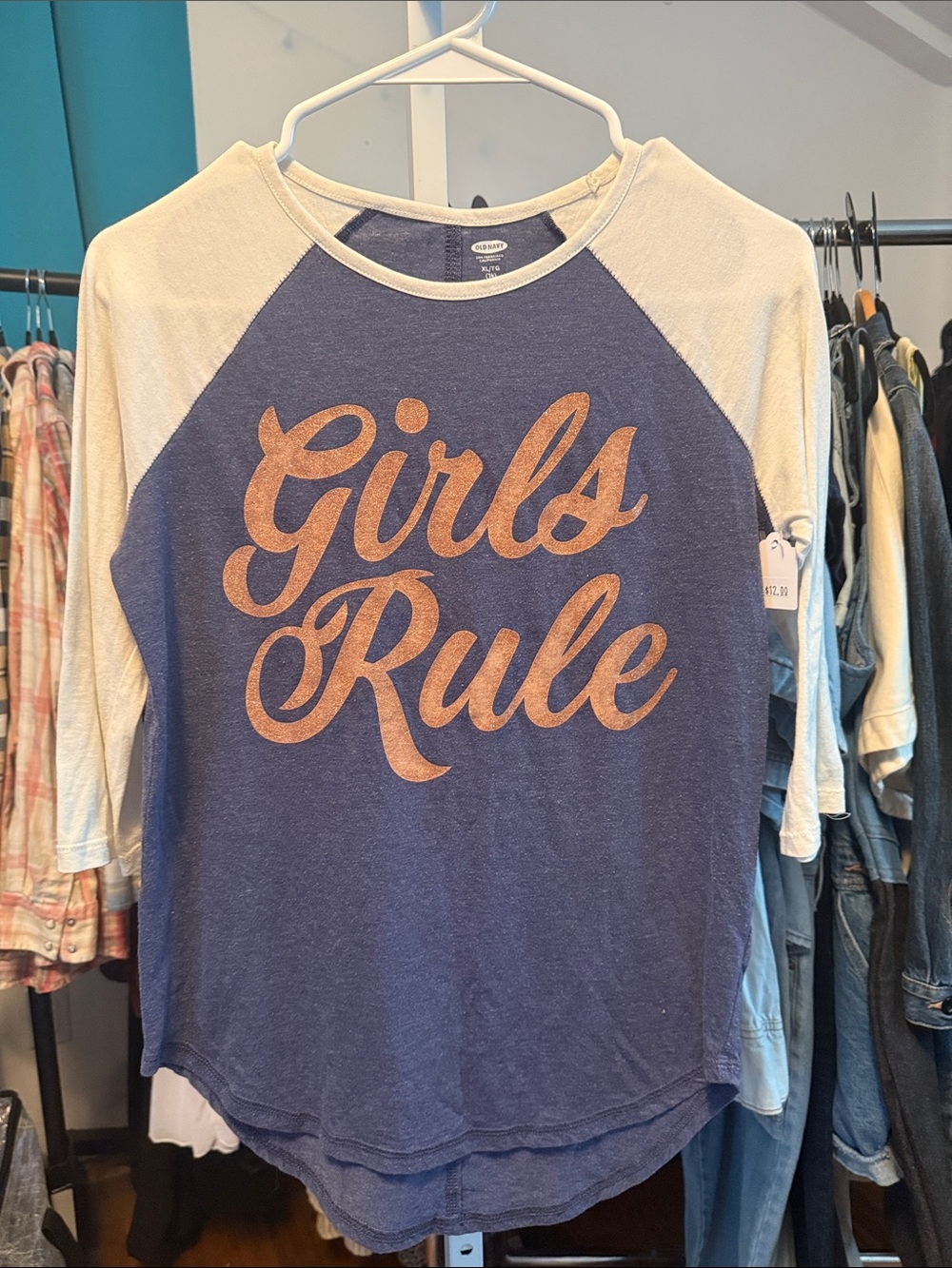 Old Navy 'Girls Rule' Raglan Tee - Blue and Cream